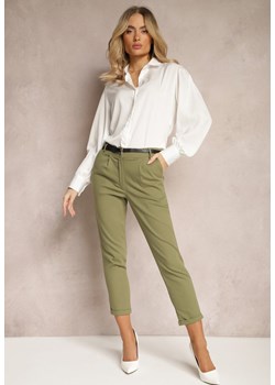 Zielone Spodnie z Regularnym Stanem z Gumką i Wsuwanymi Kieszeniami Silwena ze sklepu Renee odzież w kategorii Spodnie damskie - zdjęcie 170788378