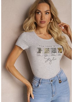 Jasnoszary T-shirt z Bawełny Ozdobiony Nadrukiem Isantia ze sklepu Renee odzież w kategorii Bluzki damskie - zdjęcie 170788398