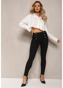Czarne Spodnie z Wysokim Stanem z Guzikami Robea ze sklepu Renee odzież w kategorii Spodnie damskie - zdjęcie 170788559