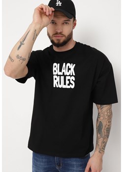 Czarna Bawełniana Koszulka T-shirt z Nadrukiem po Obu Stronach Daven ze sklepu Born2be Odzież w kategorii T-shirty męskie - zdjęcie 170790086
