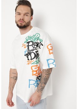 Biała Koszulka z Bawełny Ozdobiona Nadrukiem Halconie ze sklepu Born2be Odzież w kategorii T-shirty męskie - zdjęcie 170790107