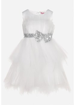 Biała Sukienka Rozkloszowana Princeska z Ozdobną Kokardką Bloka ze sklepu Born2be Odzież w kategorii Sukienki dziewczęce - zdjęcie 170790135