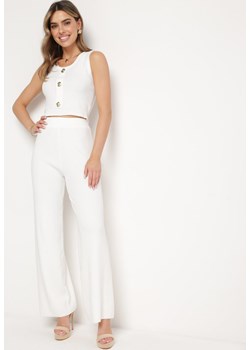 Białe Spodnie z Szerokimi Nogawkami i Gumką w Pasie Elenorette ze sklepu Born2be Odzież w kategorii Spodnie damskie - zdjęcie 170790727