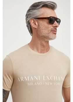 Armani Exchange t-shirt męski kolor beżowy z nadrukiem 8NZT72 Z8H4Z NOS ze sklepu ANSWEAR.com w kategorii T-shirty męskie - zdjęcie 170793998