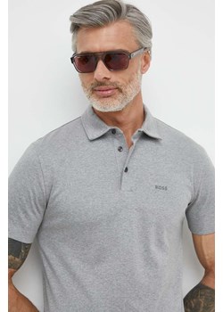BOSS polo bawełniane kolor szary gładki ze sklepu ANSWEAR.com w kategorii T-shirty męskie - zdjęcie 170794067