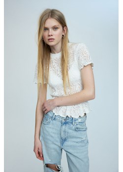 H & M - Top z ażurowej dzianiny z wiązanym detalem - Biały ze sklepu H&M w kategorii Bluzki damskie - zdjęcie 170797146