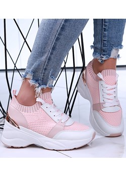 Wsuwane różowe damskie sneakersy na koturnie /G3-3 15882 D360/ ze sklepu Pantofelek24.pl w kategorii Buty sportowe damskie - zdjęcie 170808259