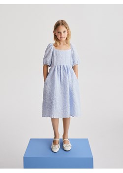 Reserved - Bawełniana sukienka z bufkami - jasnoniebieski ze sklepu Reserved w kategorii Sukienki dziewczęce - zdjęcie 170823645