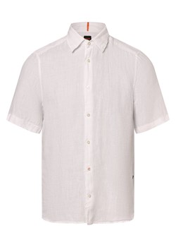 BOSS Orange Męska koszula lniana - Rash_2 Mężczyźni Regular Fit len biały jednolity ze sklepu vangraaf w kategorii Koszule męskie - zdjęcie 170823925