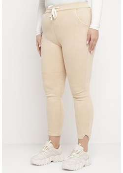Jasnobeżowe Spodnie Skinny ze Sznurkiem w Pasie i Kieszeniami Irfana ze sklepu Born2be Odzież w kategorii Spodnie damskie - zdjęcie 170825806