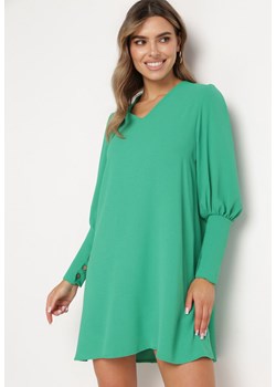 Zielona Rozkloszowana Sukienka Pudełkowa z Bufiastymi Rękawami Gwelan ze sklepu Born2be Odzież w kategorii Sukienki - zdjęcie 170825987