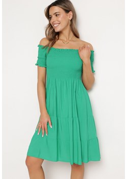 Zielona Bawełniana Sukienka Hiszpanka z Szerokimi Falbanami na Dole Bliria ze sklepu Born2be Odzież w kategorii Sukienki - zdjęcie 170826047