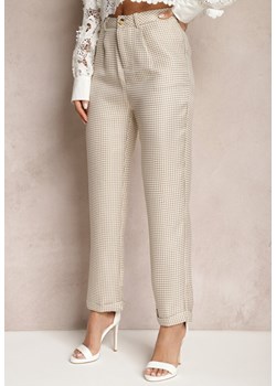 Beżowe Spodnie Cygaretki z Wysokim Stanem i Printem w Pepitkę Nakela ze sklepu Renee odzież w kategorii Spodnie damskie - zdjęcie 170826135