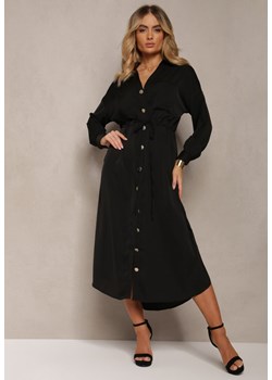 Czarna Sukienka o Koszulowym Fasonie z Elastycznym Troczkiem w Talii Verulea ze sklepu Renee odzież w kategorii Sukienki - zdjęcie 170826147