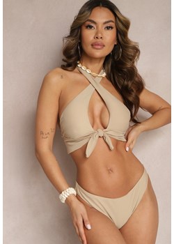 Beżowe Eleganckie Bikini z Ozodbnym Wiązanym Biustonoszem i Figami Push Up Gwydion ze sklepu Renee odzież w kategorii Stroje kąpielowe - zdjęcie 170826308