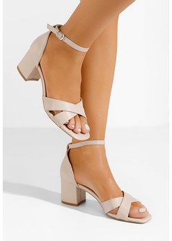 Beżowe sandały na słupku Lorenia ze sklepu Zapatos w kategorii Sandały damskie - zdjęcie 170828885