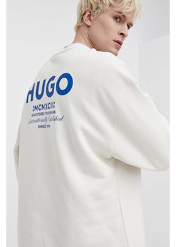 Hugo Blue bluza bawełniana męska kolor beżowy z nadrukiem 50510732 ze sklepu ANSWEAR.com w kategorii Bluzy męskie - zdjęcie 170830058