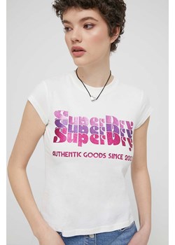 Superdry t-shirt bawełniany damski kolor beżowy ze sklepu ANSWEAR.com w kategorii Bluzki damskie - zdjęcie 170830409