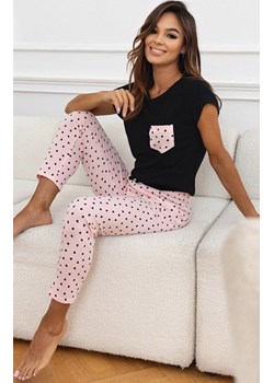 Dwuczęściowa piżama damska w serca Ilaria, Kolor czarno-różowy, Rozmiar S, SENSIS ze sklepu Intymna w kategorii Piżamy damskie - zdjęcie 170830847