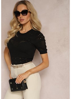 Czarna Klasyczna Bluzka w Ażurowy Wzór Lidakra ze sklepu Renee odzież w kategorii Bluzki damskie - zdjęcie 170833917