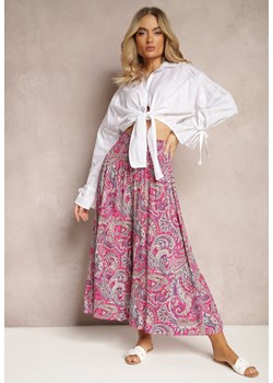 Fuksjowe Spodnie Culottes z Bawełnianej Tkaniny Ozdobione Wzorem Paisley Gwinamas ze sklepu Renee odzież w kategorii Spodnie damskie - zdjęcie 170834327