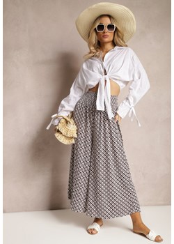 Czarno-Beżowe Spodnie High Waist z Bawełny z Rozszerzanymi Nogawkami i Gumką Nereialla ze sklepu Renee odzież w kategorii Spodnie damskie - zdjęcie 170834357