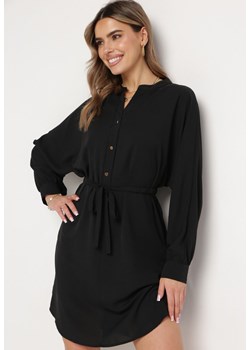 Czarna Sukienka z Wiązaniem w Talii z Koszulową Górą Leandia ze sklepu Born2be Odzież w kategorii Sukienki - zdjęcie 170836116