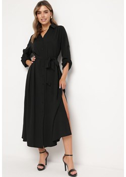 Czarna Rozpinana Sukienka Koszulowa z Regulowanymi Rękawami Grimoire ze sklepu Born2be Odzież w kategorii Sukienki - zdjęcie 170836126