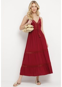 Bordowa Bawełniana Sukienka Maxi na Ramiączkach o Rozkloszowanym Fasonie Vitarepa ze sklepu Born2be Odzież w kategorii Sukienki - zdjęcie 170836685
