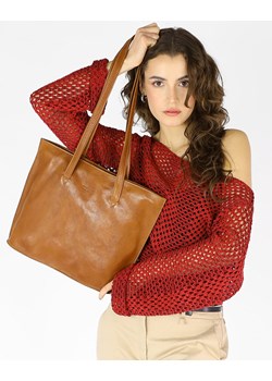 Torebka damska shopper uszlachetniona skóra włoska - MARCO MAZZINI camel ze sklepu Verostilo w kategorii Torby Shopper bag - zdjęcie 170838026