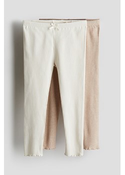 H & M - Bawełniane legginsy w prążki 2-pak - Beżowy ze sklepu H&M w kategorii Spodnie dziewczęce - zdjęcie 170842728