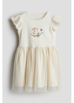 H & M - Dżersejowa sukienka z tiulowym dołem - Beżowy ze sklepu H&M w kategorii Sukienki dziewczęce - zdjęcie 170842829