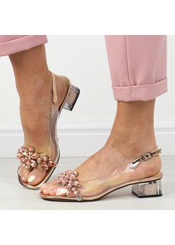 Różowe silikonowe sandały damskie na obcasie z kryształami, transparen ze sklepu suzana.pl w kategorii Sandały damskie - zdjęcie 170853365