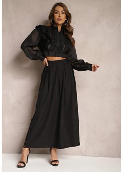 Czarna Rozkloszowana Spódnica z Klapami Przy Kieszeniach Nakadle ze sklepu Renee odzież w kategorii Spódnice - zdjęcie 170859697