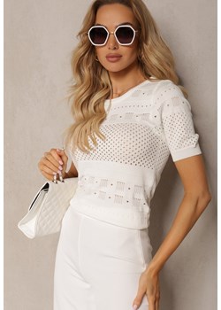Biała Klasyczna Bluzka w Ażurowy Wzór Lidakra ze sklepu Renee odzież w kategorii Bluzki damskie - zdjęcie 170859717