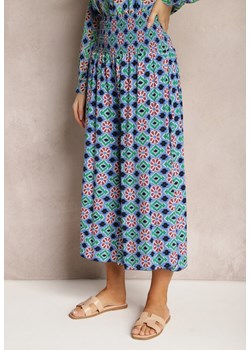 Niebieskie Szerokie Spodnie Culottes z Bawełnianej Tkaniny w Mozaikowy Wzór Miratte ze sklepu Renee odzież w kategorii Spodnie damskie - zdjęcie 170859798