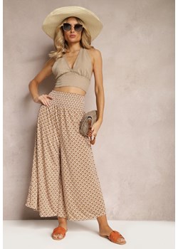 Brązowe Spodnie High Waist z Bawełny z Rozszerzanymi Nogawkami i Gumką Nereialla ze sklepu Renee odzież w kategorii Spodnie damskie - zdjęcie 170859806