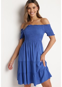 Niebieska  Bawełniana Sukienka Hiszpanka z Szerokimi Falbanami na Dole Bliria ze sklepu Born2be Odzież w kategorii Sukienki - zdjęcie 170865097