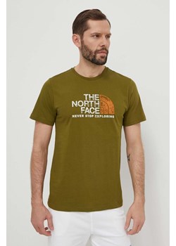 The North Face t-shirt bawełniany męski kolor zielony z nadrukiem NF0A87NWPIB1 ze sklepu ANSWEAR.com w kategorii T-shirty męskie - zdjęcie 170867439