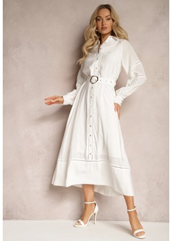 Biała Rozpinana Sukienka z Materiałowym Paskiem i Klamrą Kastria ze sklepu Renee odzież w kategorii Sukienki - zdjęcie 170869708