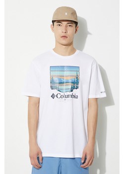 Columbia t-shirt bawełniany Path Lake kolor biały z nadrukiem 1934814 ze sklepu PRM w kategorii T-shirty męskie - zdjęcie 170874248