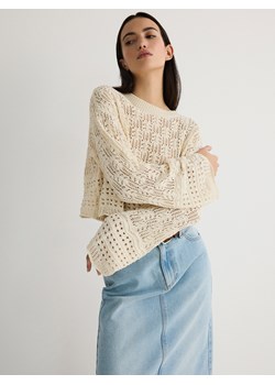 Reserved - Sweter z ażurowym splotem - kremowy ze sklepu Reserved w kategorii Swetry damskie - zdjęcie 170876019