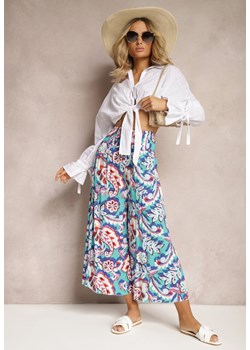 Jasnoniebieskie Szerokie Spodnie z Wiskozy w Kwiatowy Wzór Ulionea ze sklepu Renee odzież w kategorii Spodnie damskie - zdjęcie 170876396