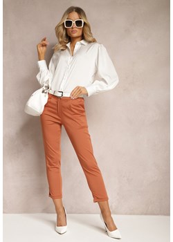 Brązowe Spodnie z Regularnym Stanem z Gumką i Wsuwanymi Kieszeniami Silwena ze sklepu Renee odzież w kategorii Spodnie damskie - zdjęcie 170876416