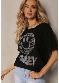 Czarny Bawełniany T-shirt z Nadrukiem i Napisem Dossia ze sklepu Renee odzież w kategorii Bluzki damskie - zdjęcie 170876476