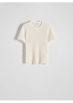 Reserved - Kreszowany t-shirt - złamana biel ze sklepu Reserved w kategorii Bluzki damskie - zdjęcie 170879305