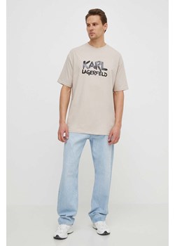 Karl Lagerfeld t-shirt męski kolor beżowy z nadrukiem ze sklepu ANSWEAR.com w kategorii T-shirty męskie - zdjęcie 170883886