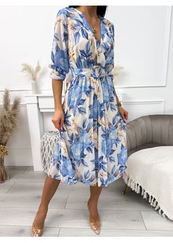 Beżowo-Niebieska Plisowana Sukienka w Kwiaty ze sklepu ModnaKiecka.pl w kategorii Sukienki - zdjęcie 170884335