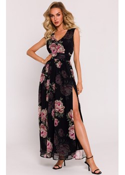 Sukienka maxi szyfonowa z wysokim rozcięciem M781/1, Kolor czarny-wzór, Rozmiar L, MOE ze sklepu Primodo w kategorii Sukienki - zdjęcie 170888189