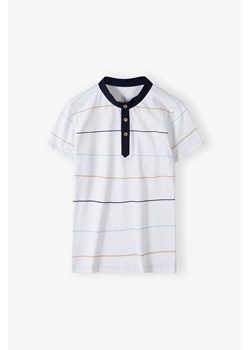 Biała bawełniana bluzka chłopięca w paski z krótkim rękawem ze sklepu 5.10.15 w kategorii T-shirty chłopięce - zdjęcie 170888668